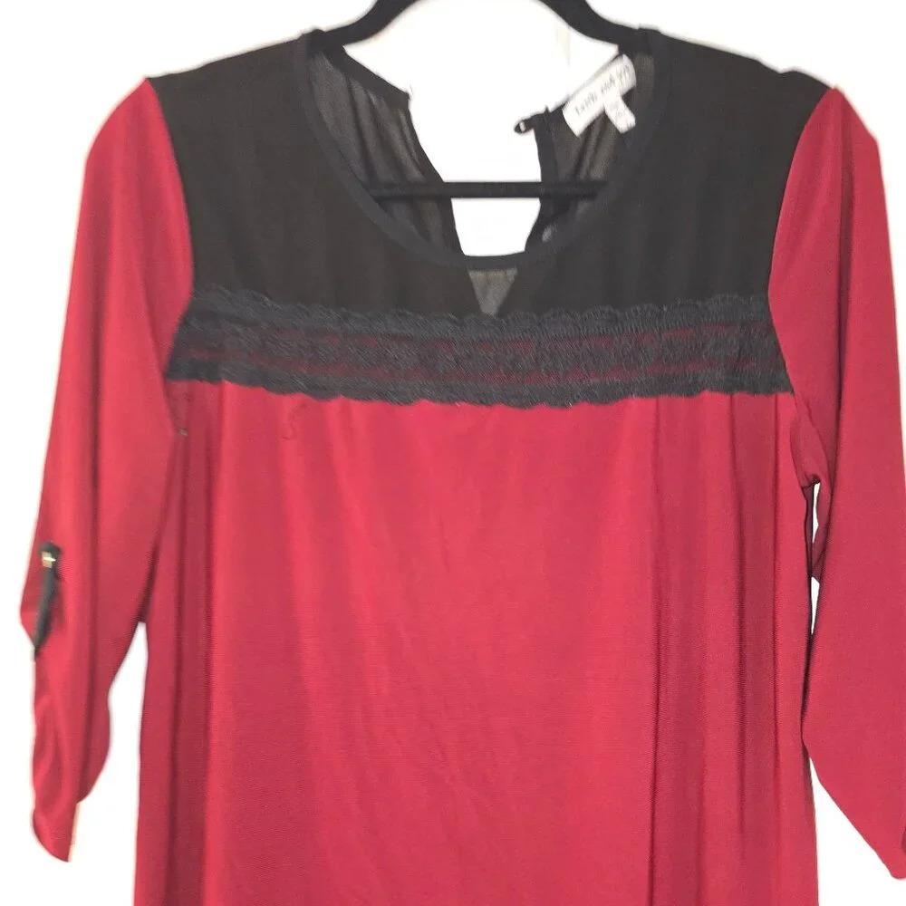 Faith and Joy Red Black Blouse Lace Large